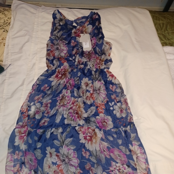 LARA G. BY LARA GUIDOTTI DRESS BLUE/PINKFLORAL SILK BLEND XL NEW MADE IN ITALY. - Picture 2 of 8